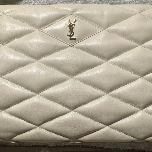 Saint Laurent Puffer Leather Crema Soft Sade Clutch Bag. **LARGE - Picture 14 of 15